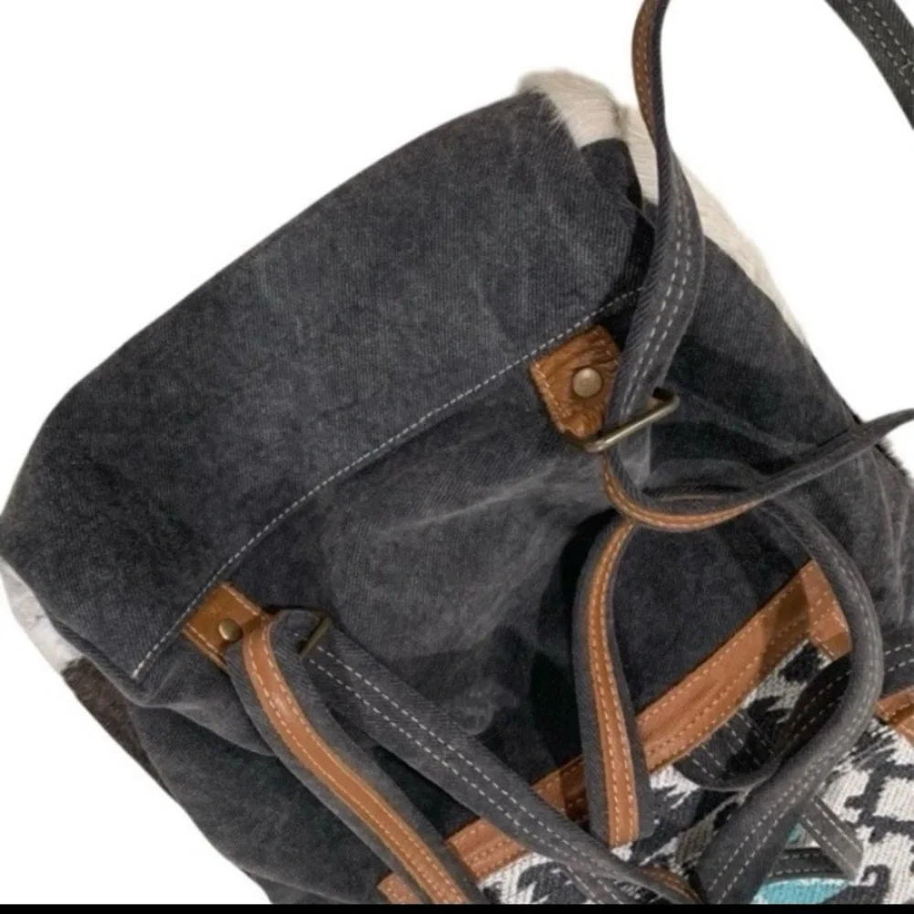 Myra Tapestry & Leather Cowhide Hair BACKPACK HANDBAG‎ 12x13